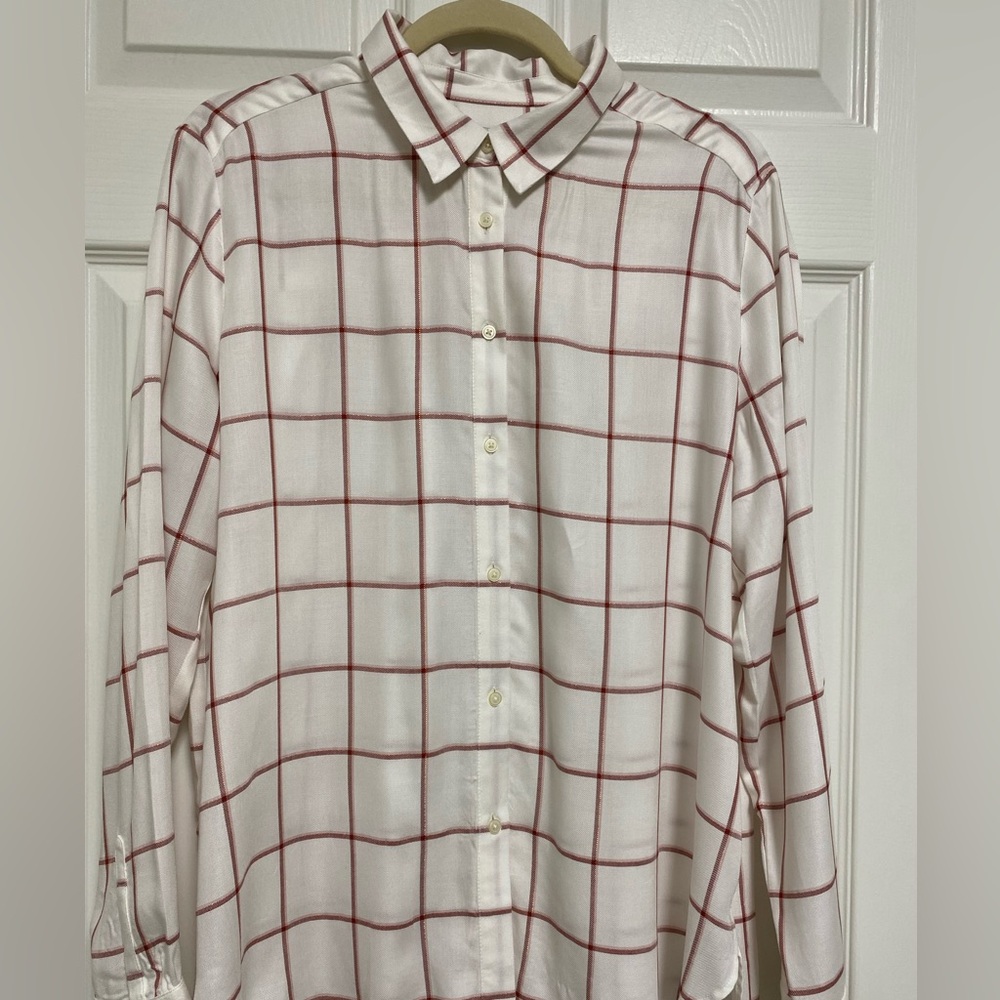 LOFT Women’s Red Window Pane checked Blouse